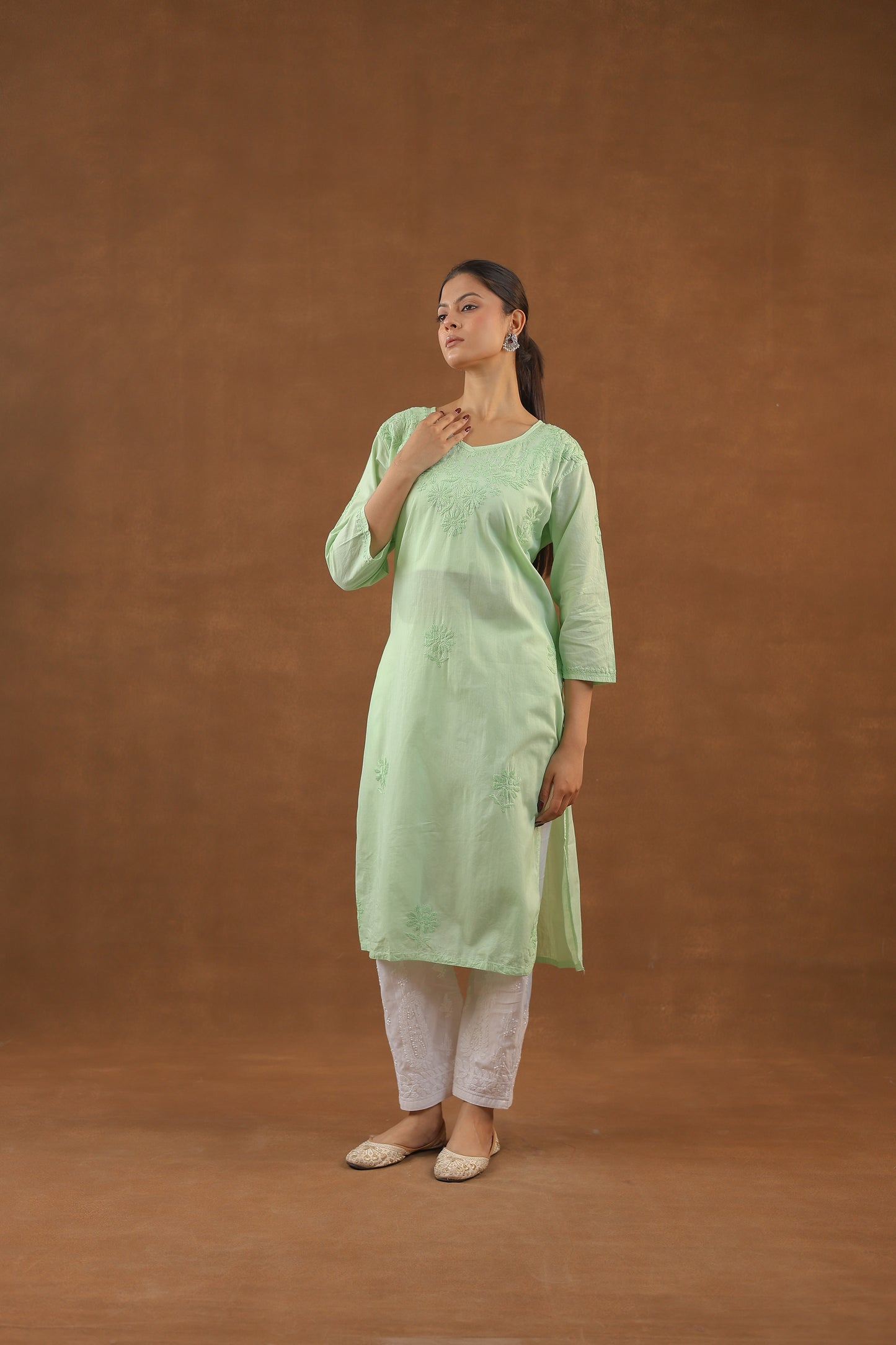 Cotton Long Chikankari Kurti
