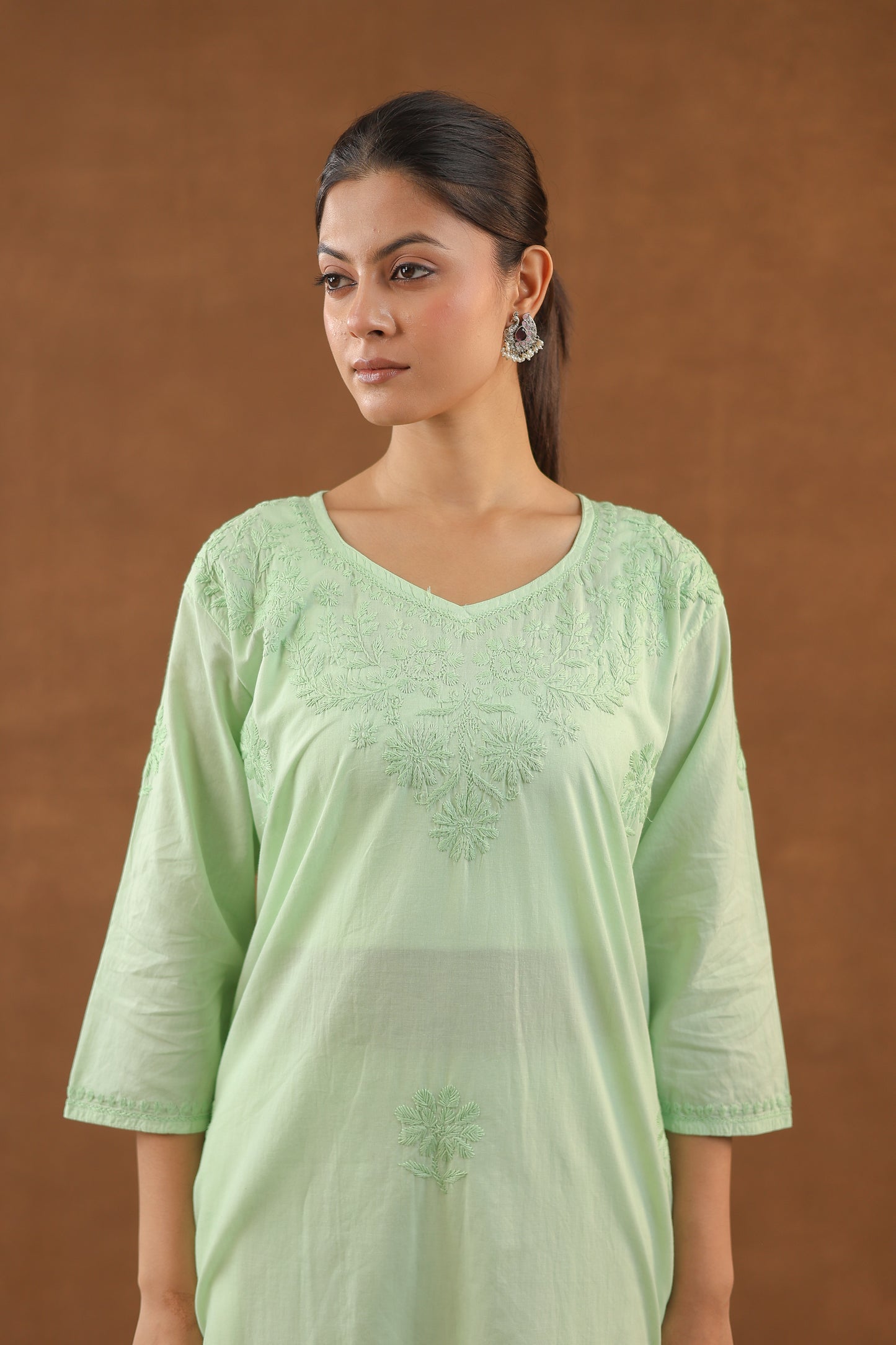 Cotton Long Chikankari Kurti