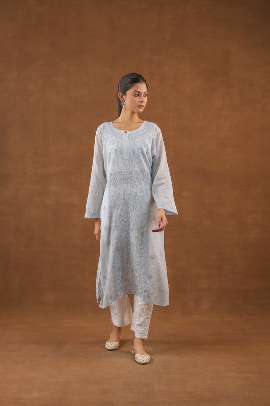 Kota Cotton Long Chikankari Kurti