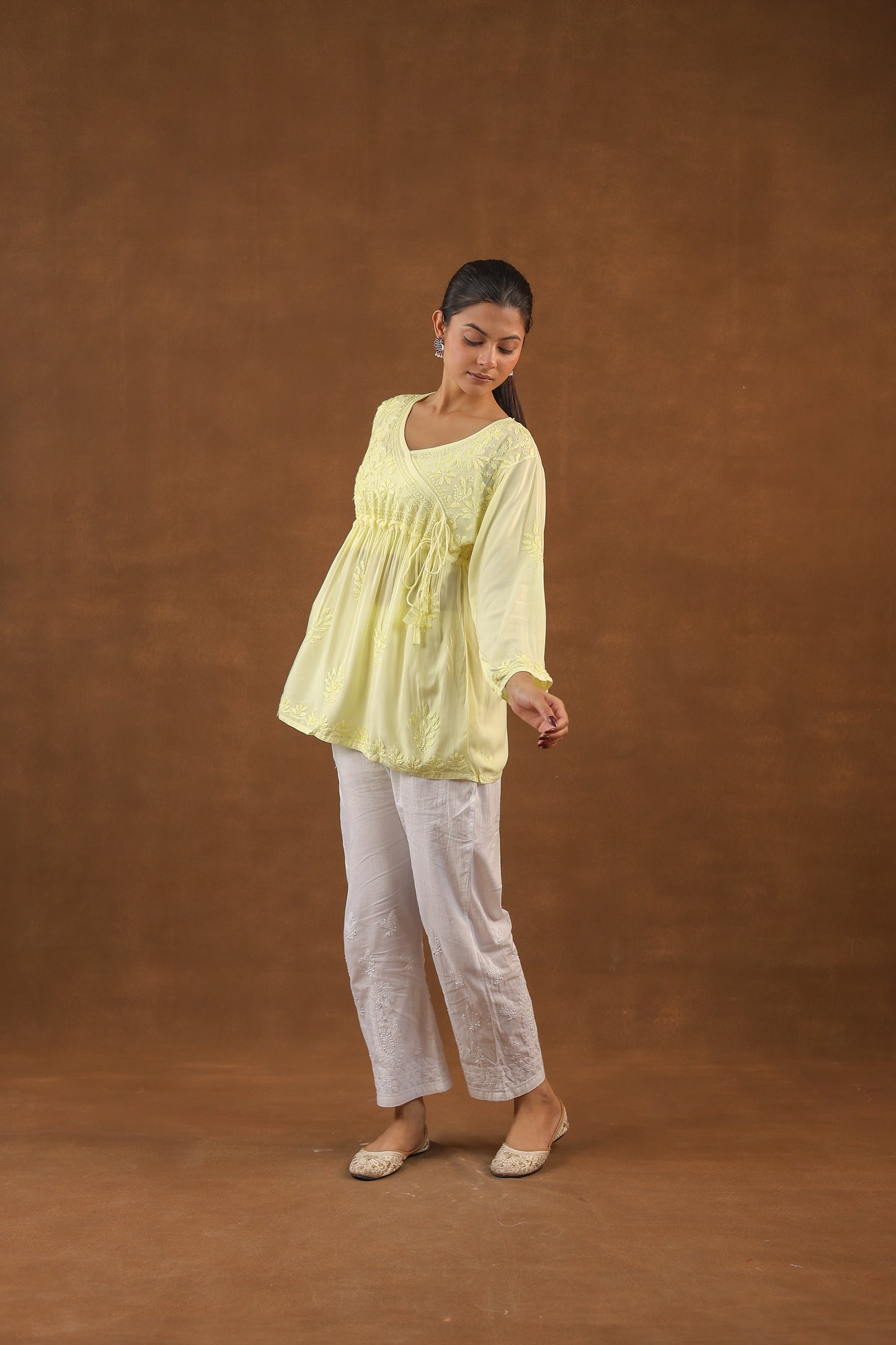 Modal Cotton Short Angrakha Chikankari Kurti