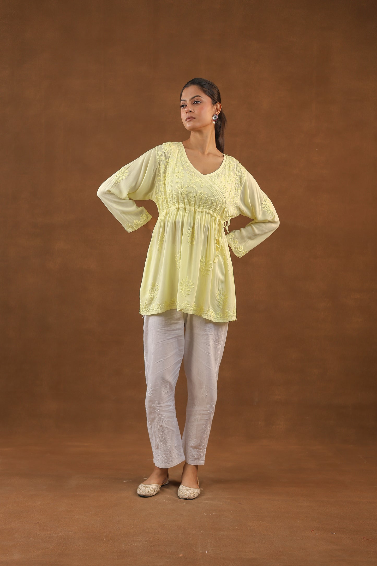Modal Cotton Short Angrakha Chikankari Kurti