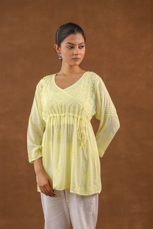 Modal Cotton Short Angrakha Chikankari Kurti