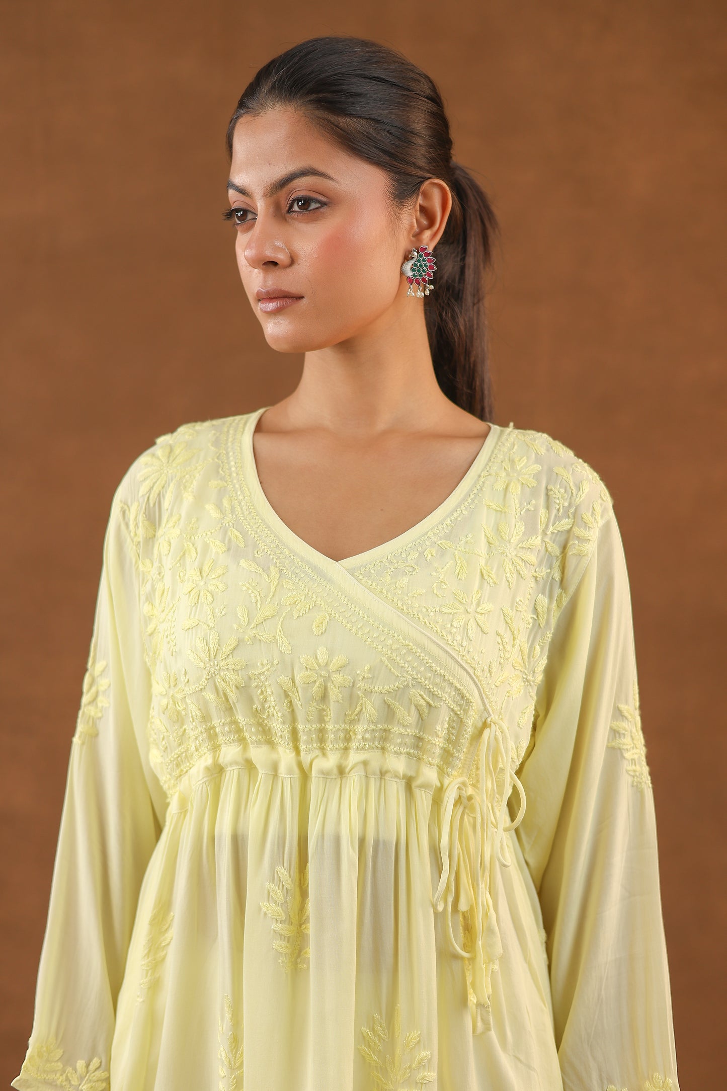 Modal Cotton Short Angrakha Chikankari Kurti