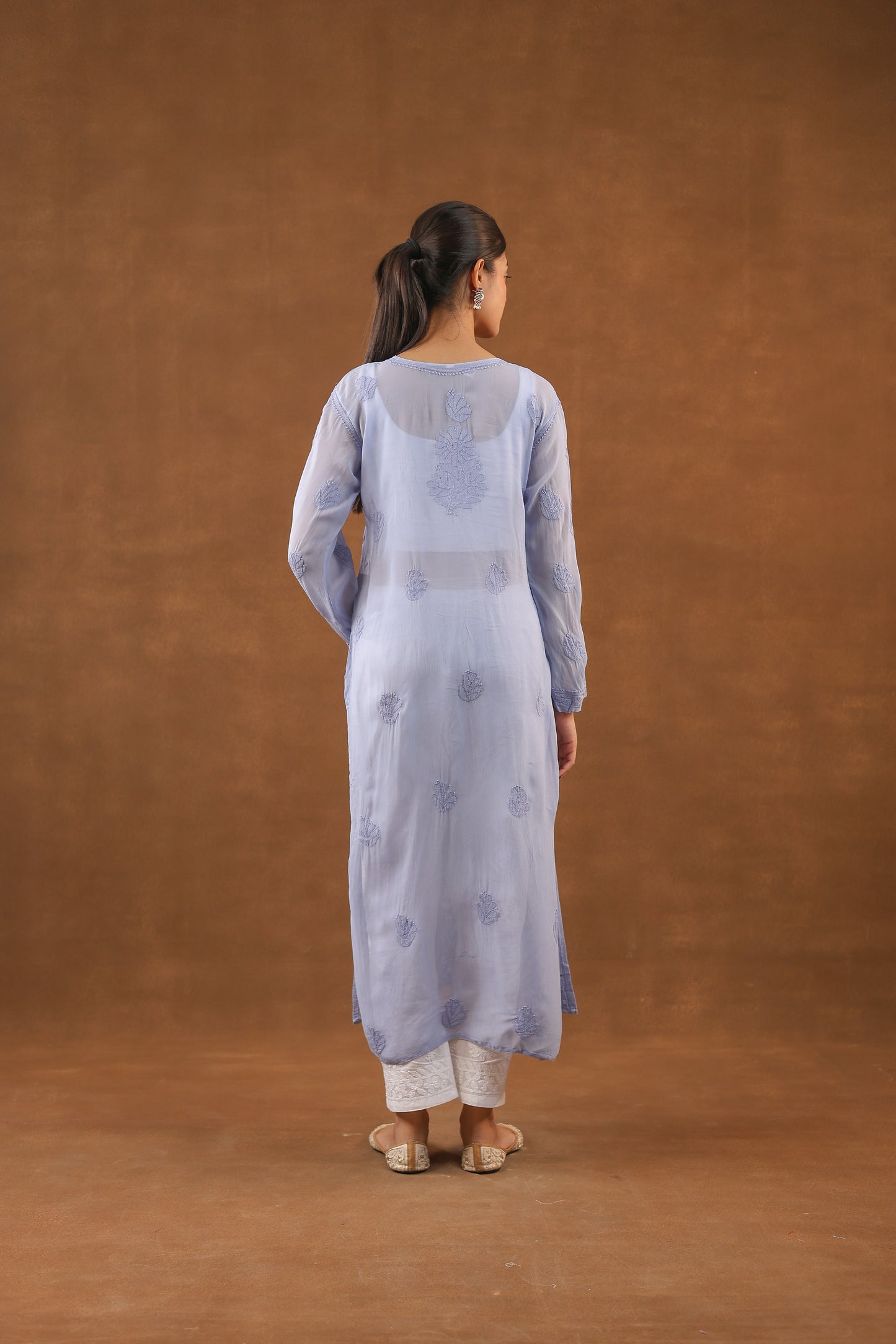 Georgette Long Chikankari Kurti