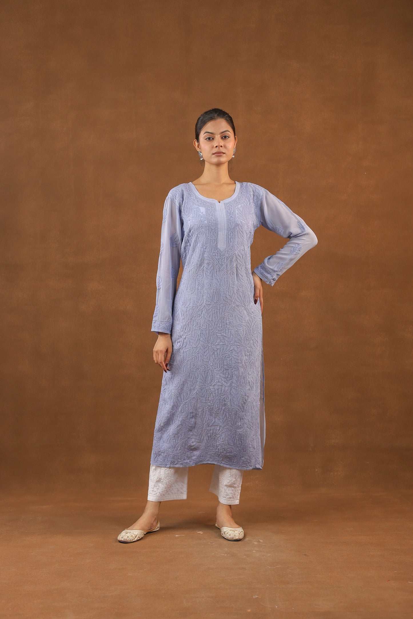 Georgette Long Chikankari Kurti