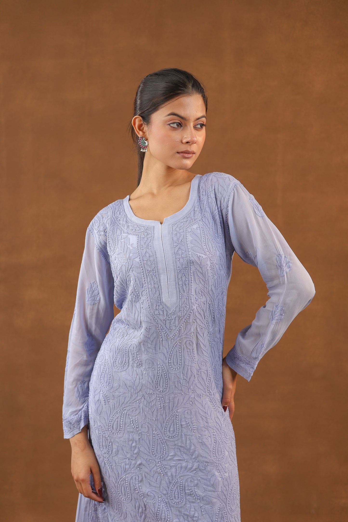 Georgette Long Chikankari Kurti