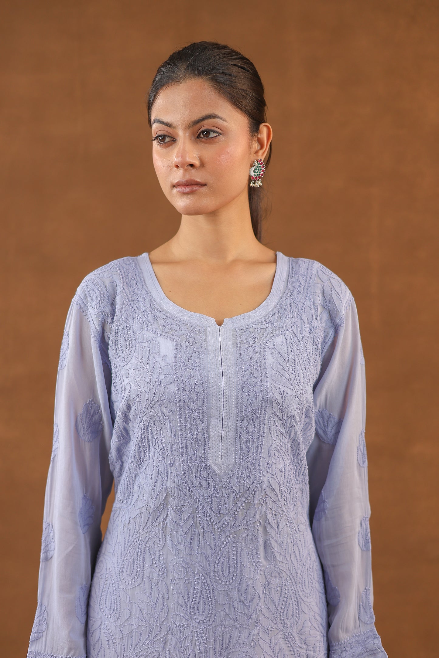 Georgette Long Chikankari Kurti