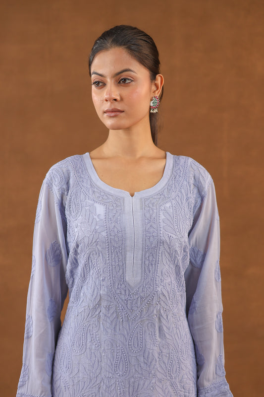Georgette Long Chikankari Kurti