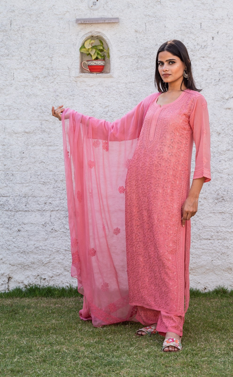 Pure Viscose Chikankari Kurta (Set)