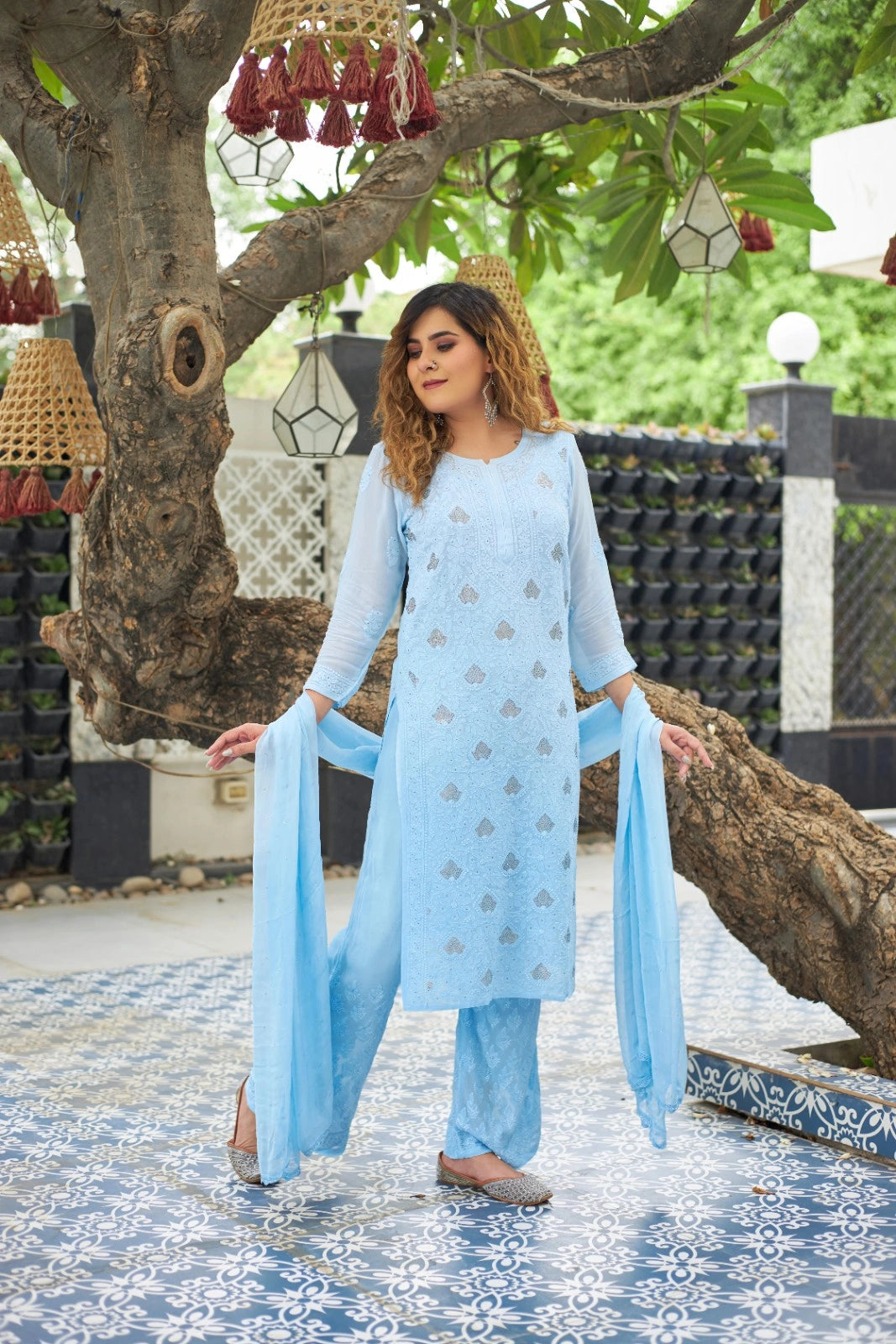 Pure Viscose Georgette Jaal Kurti with Mukeish (Set)