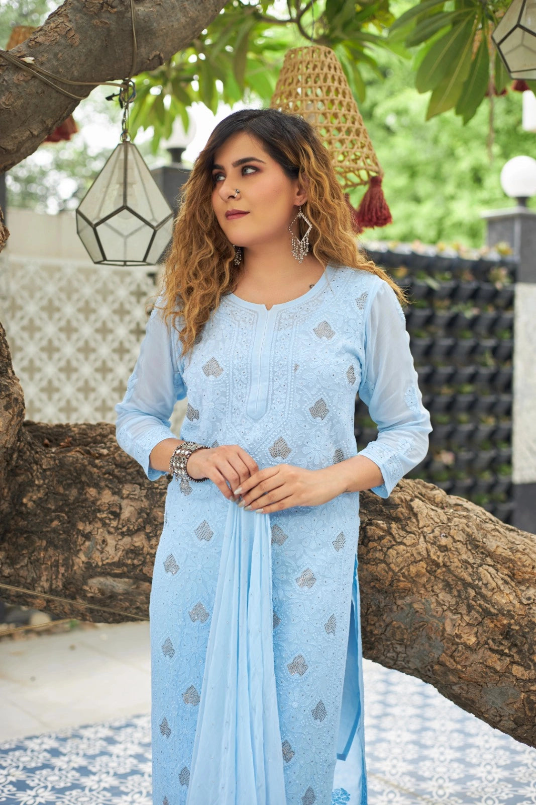 Pure Viscose Georgette Jaal Kurti with Mukeish (Set)
