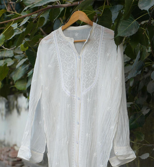 Mal Chanderi Semi Stitched Chikankari Shirt