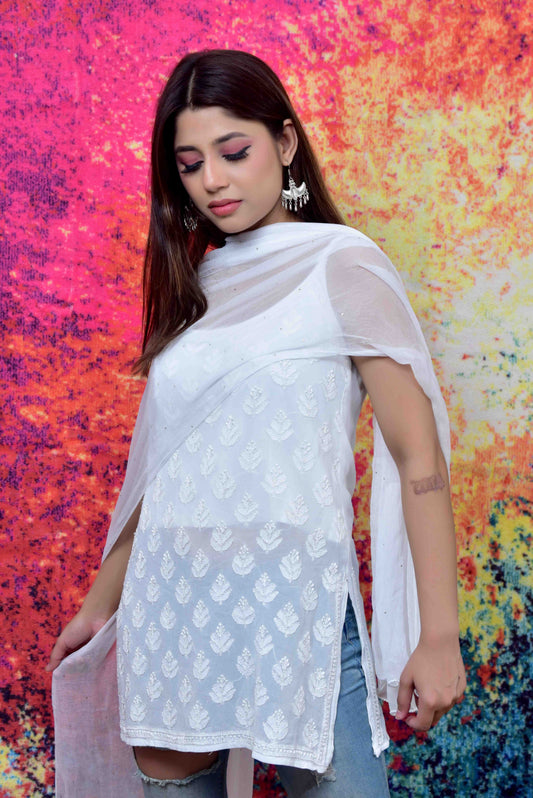 Viscose Georgette Sleeveless Short Kurti - Janaki Apparels