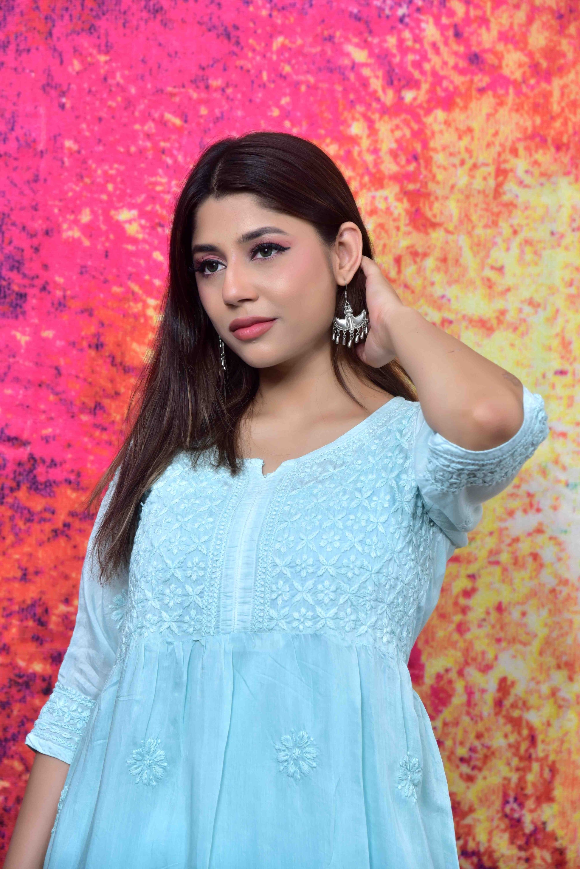 Muslin Short Chikankari kurti - Janaki Apparels