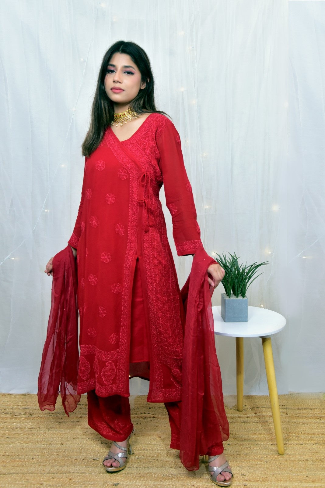 Pure Viscose Chikankari Angrakha