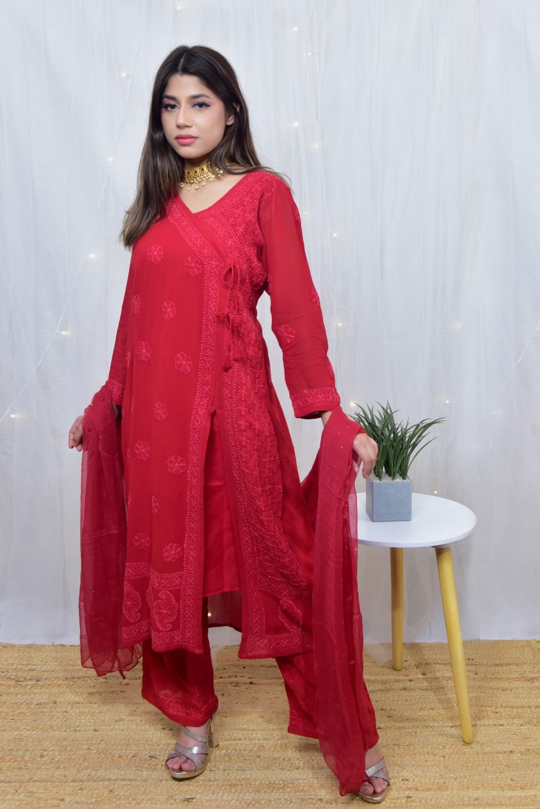 Pure Viscose Chikankari Angrakha