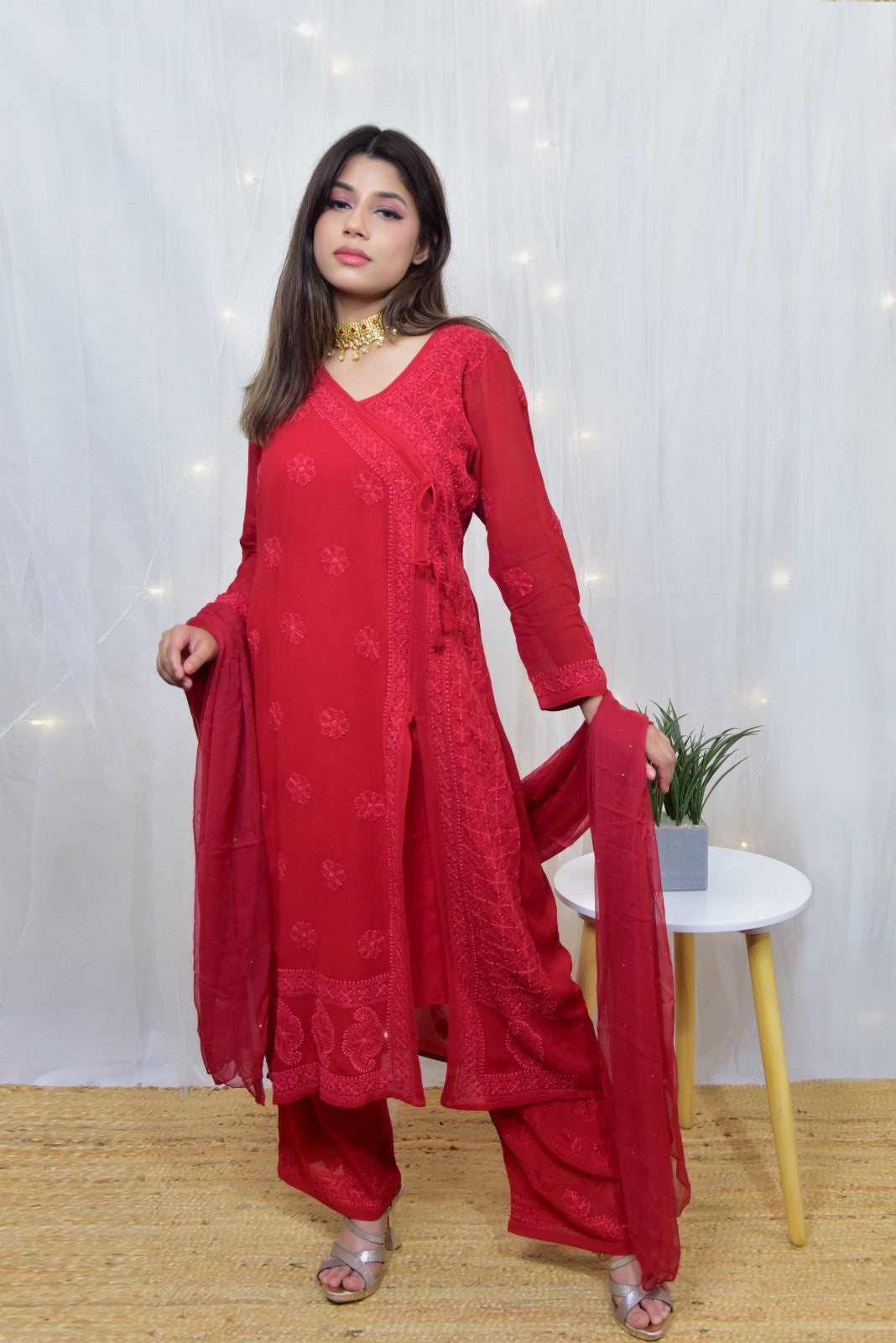Pure Viscose Chikankari Angrakha