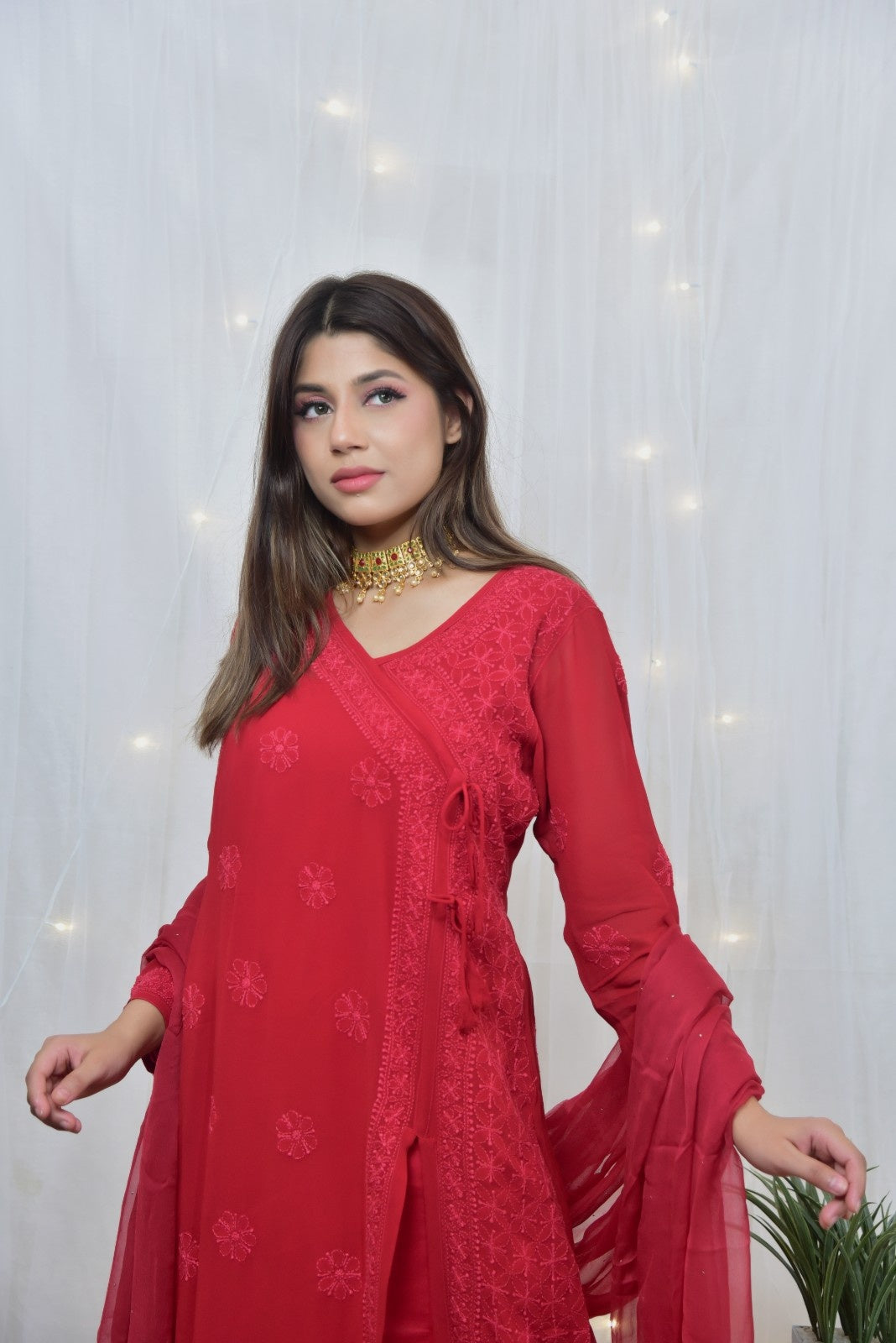 Pure Viscose Chikankari Angrakha