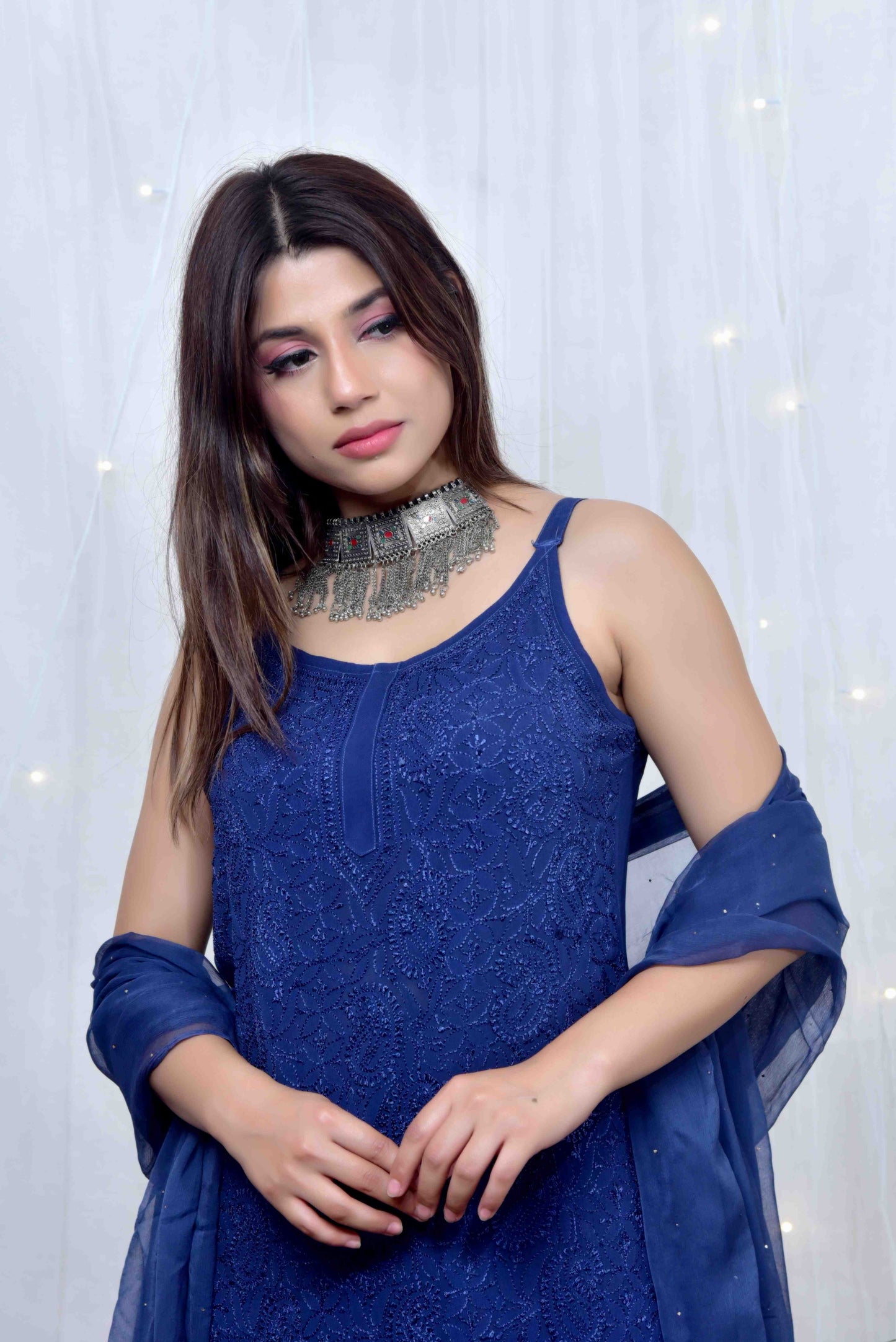 Viscose Georgett Long Kurti Set - Janaki Apparels