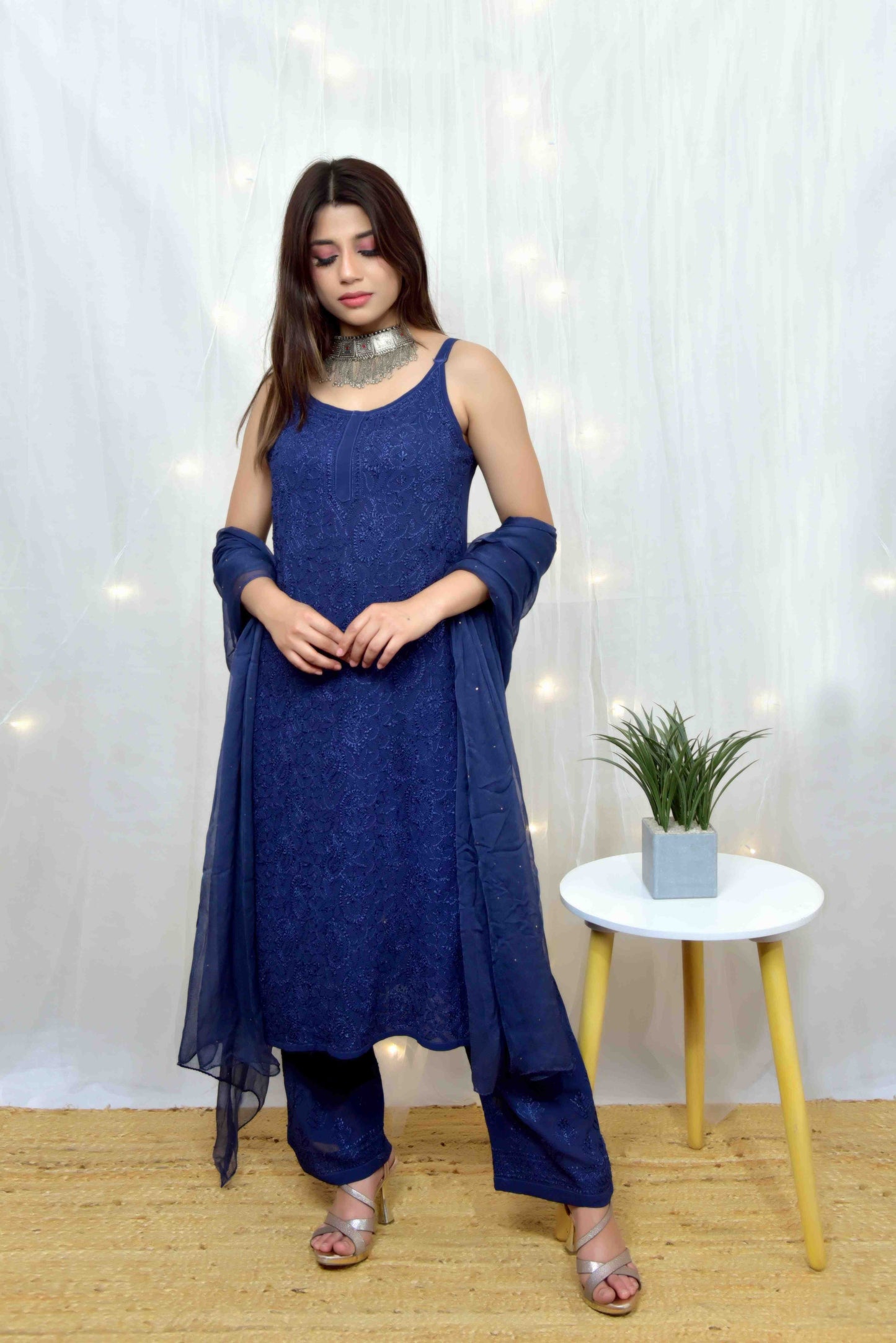 Viscose Georgett Long Kurti Set - Janaki Apparels