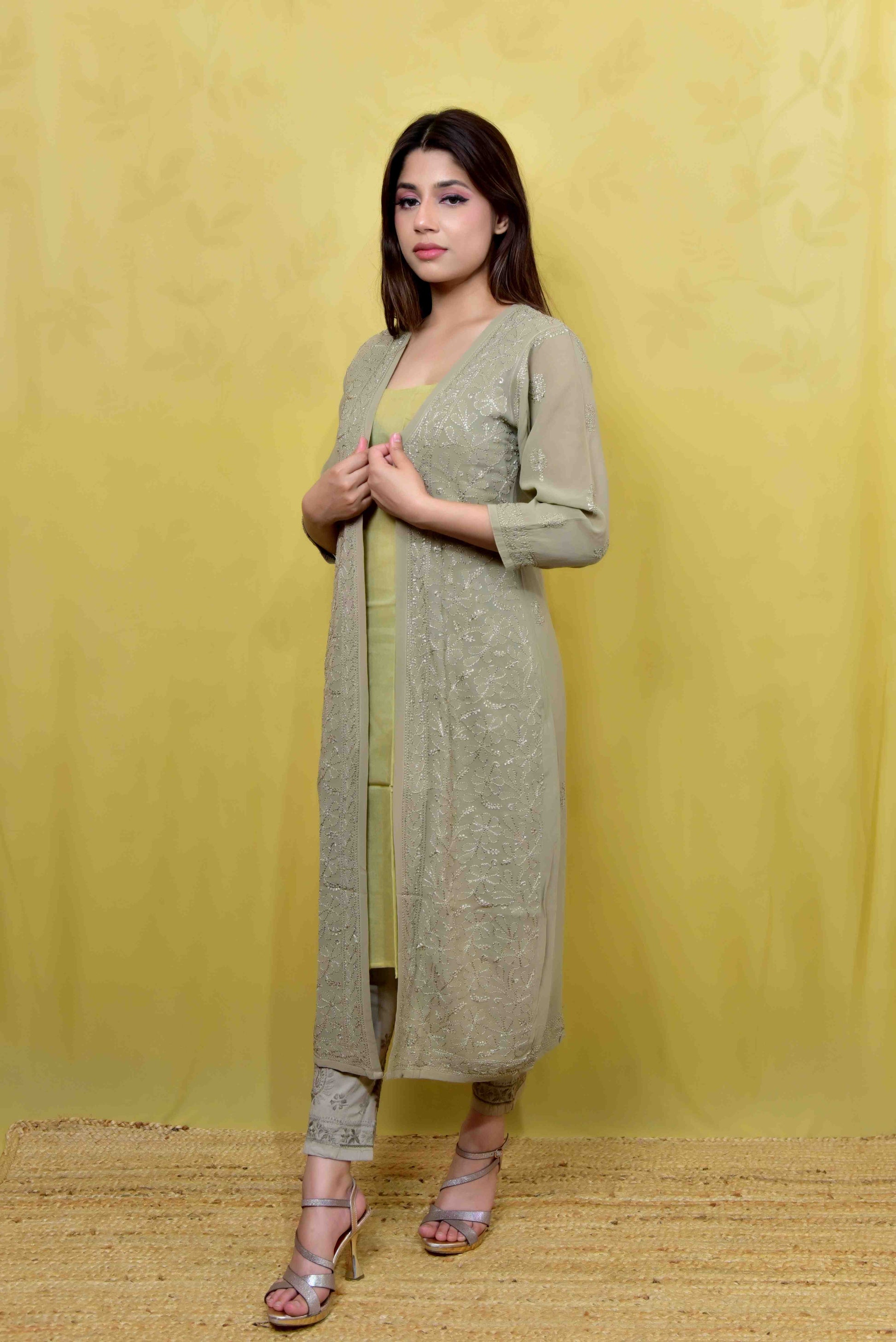Viscose Georgette Chikanari Shrug - Janaki Apparels
