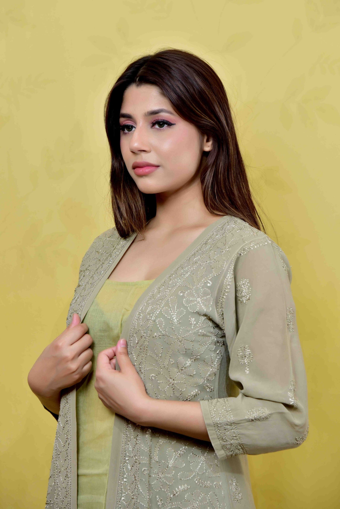 Viscose Georgette Chikanari Shrug - Janaki Apparels