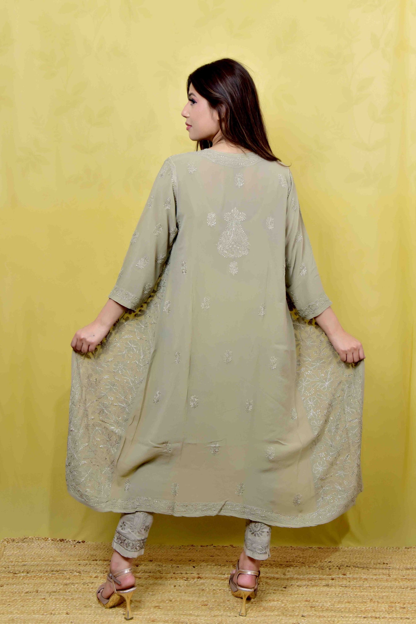 Viscose Georgette Chikanari Shrug - Janaki Apparels