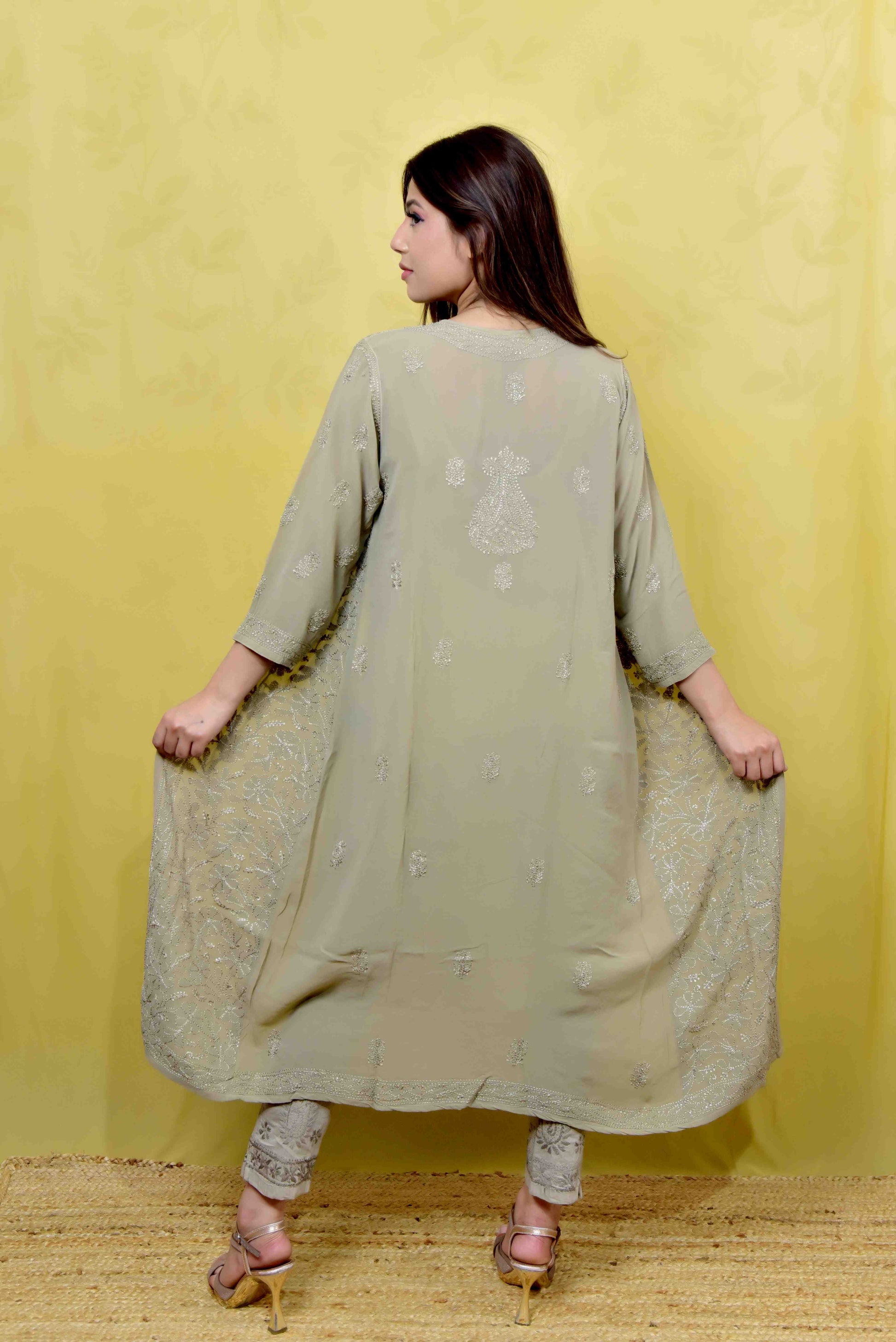 Viscose Georgette Chikanari Shrug - Janaki Apparels