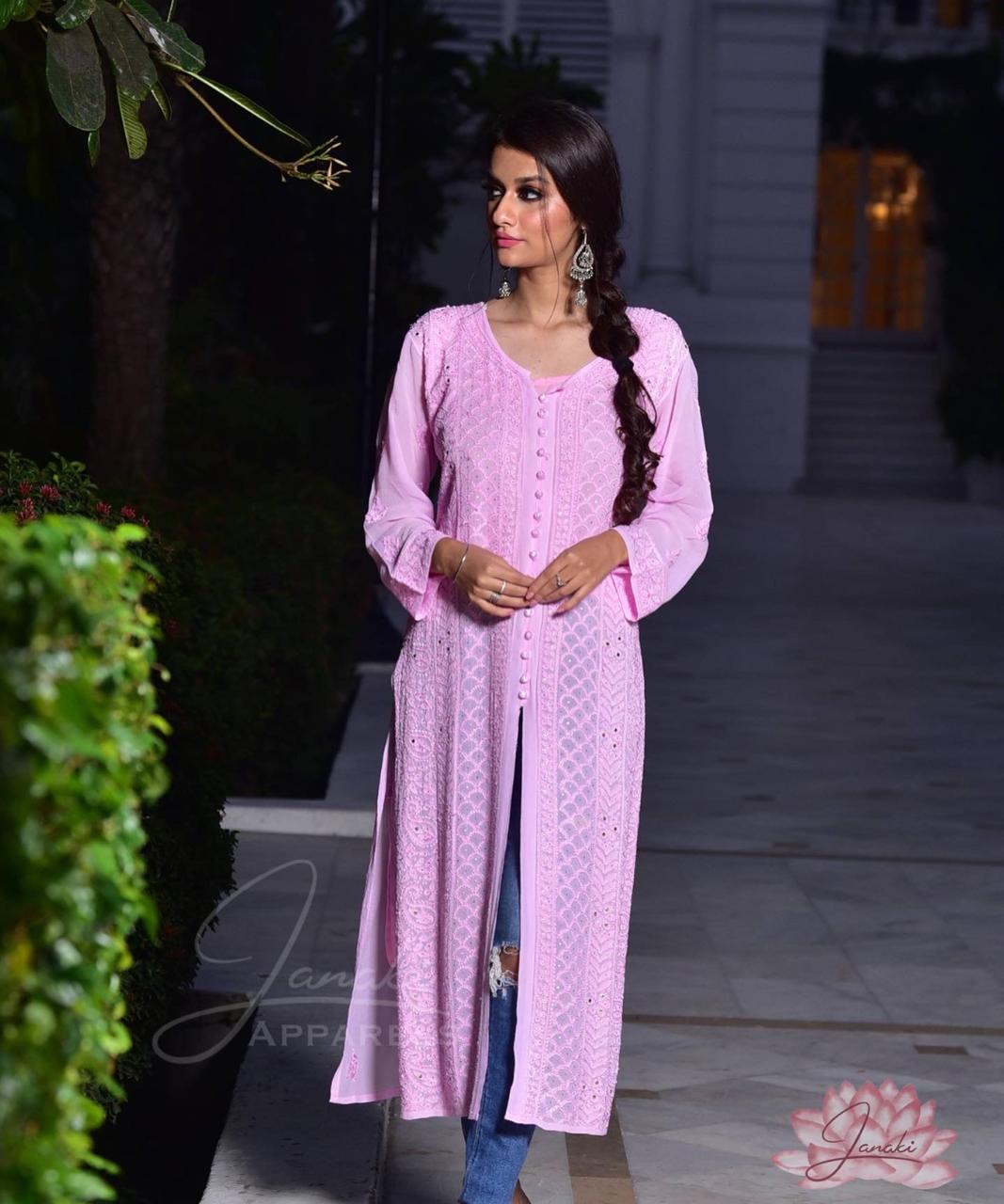 Georgette Front Button Down Chikankari Kurti