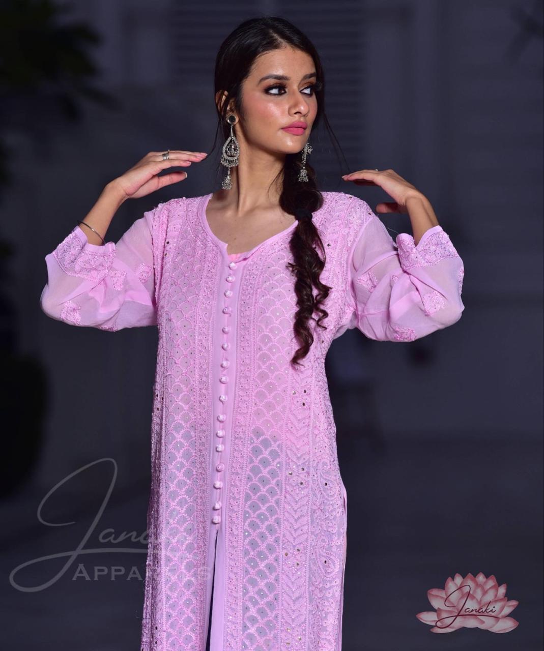 Georgette Front Button Down Chikankari Kurti