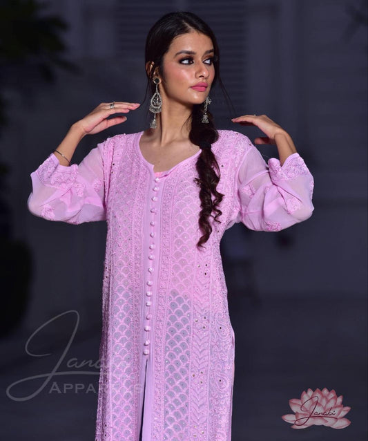 Georgette Front Button Down Chikankari Kurti
